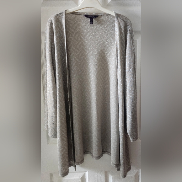 Long Tall Sally Open Jacket Cardigan Neutral with Metallic Pattern, size Medium - Picture 2 of 4